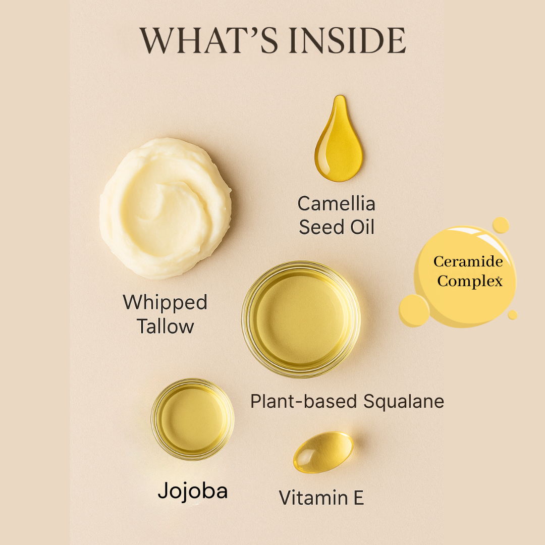 Whipped Tallow Barrier Cream | Repair Cream with Squalene, Jojoba, Ceramides & Vitamin E